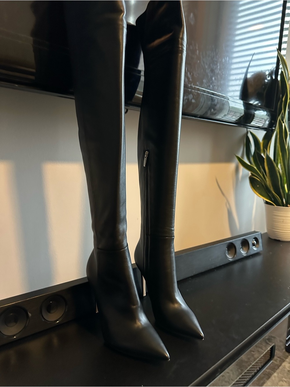 Gianvito Rossi Bea Cuissard Black Leather Over-the-Knee Boots Size 36